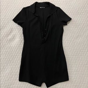 Zara Black Button Down Ribbed Romper NWOT